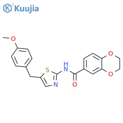 N-{5-(4-methoxyphenyl)methyl-1,3-thiazol-2-yl}-2,3-dihydro-1,4-benzodioxine-6-carboxamide structure