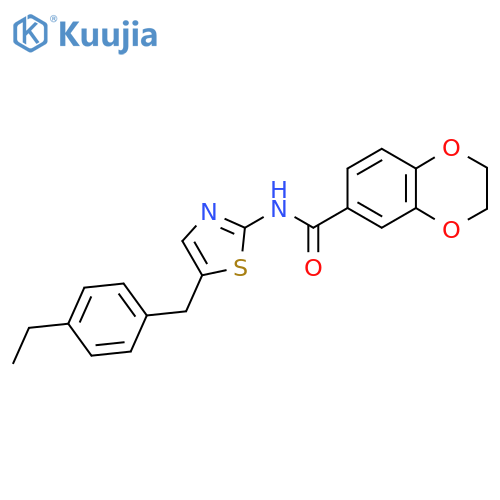 N-{5-(4-ethylphenyl)methyl-1,3-thiazol-2-yl}-2,3-dihydro-1,4-benzodioxine-6-carboxamide structure