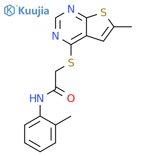 N-(2-methylphenyl)-2-({6-methylthieno2,3-dpyrimidin-4-yl}sulfanyl)acetamide structure