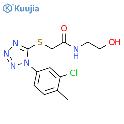2-{1-(3-chloro-4-methylphenyl)-1H-1,2,3,4-tetrazol-5-ylsulfanyl}-N-(2-hydroxyethyl)acetamide structure
