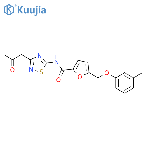 5-(3-methylphenoxy)methyl-N-3-(2-oxopropyl)-1,2,4-thiadiazol-5-ylfuran-2-carboxamide structure