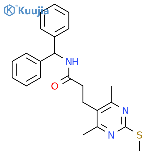 N-benzhydryl-3-(4,6-dimethyl-2-methylsulfanylpyrimidin-5-yl)propanamide structure