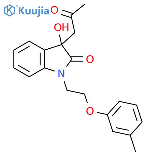 3-hydroxy-1-2-(3-methylphenoxy)ethyl-3-(2-oxopropyl)-2,3-dihydro-1H-indol-2-one structure