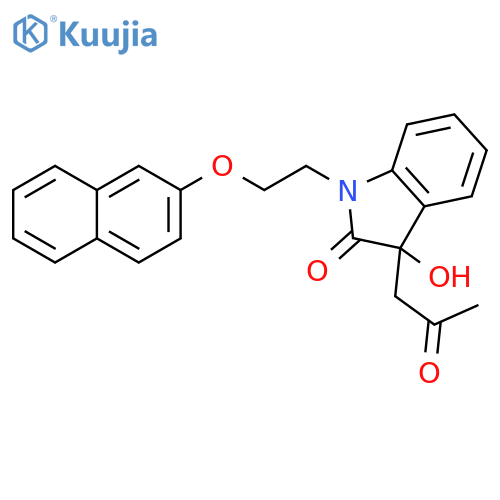 3-hydroxy-1-2-(naphthalen-2-yloxy)ethyl-3-(2-oxopropyl)-2,3-dihydro-1H-indol-2-one structure