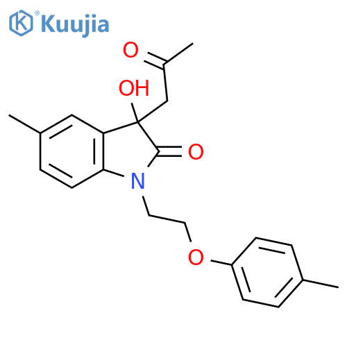 3-hydroxy-5-methyl-1-2-(4-methylphenoxy)ethyl-3-(2-oxopropyl)-2,3-dihydro-1H-indol-2-one structure