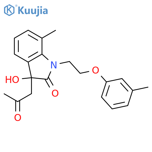 3-hydroxy-7-methyl-1-2-(3-methylphenoxy)ethyl-3-(2-oxopropyl)-2,3-dihydro-1H-indol-2-one structure