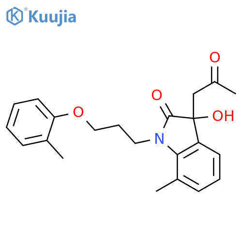 3-hydroxy-7-methyl-1-3-(2-methylphenoxy)propyl-3-(2-oxopropyl)-2,3-dihydro-1H-indol-2-one structure