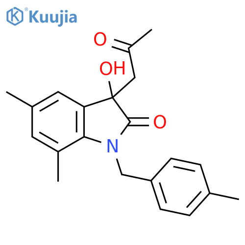 3-hydroxy-5,7-dimethyl-1-(4-methylphenyl)methyl-3-(2-oxopropyl)-2,3-dihydro-1H-indol-2-one structure