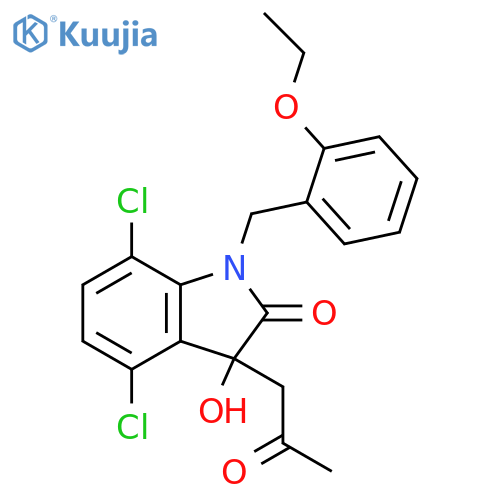 4,7-dichloro-1-(2-ethoxyphenyl)methyl-3-hydroxy-3-(2-oxopropyl)-2,3-dihydro-1H-indol-2-one structure