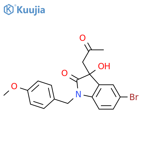 5-bromo-3-hydroxy-1-(4-methoxyphenyl)methyl-3-(2-oxopropyl)-2,3-dihydro-1H-indol-2-one structure