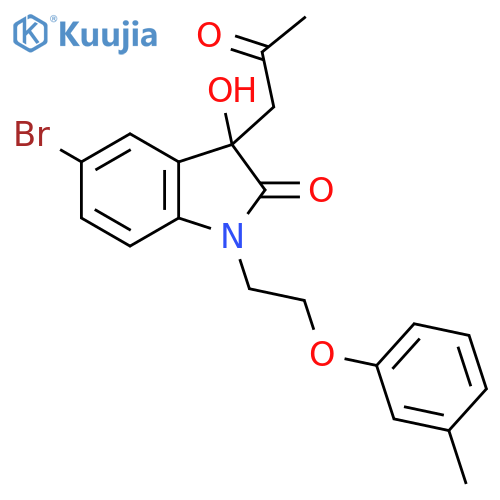 5-bromo-3-hydroxy-1-2-(3-methylphenoxy)ethyl-3-(2-oxopropyl)-2,3-dihydro-1H-indol-2-one structure