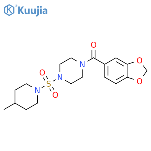 1-(2H-1,3-benzodioxole-5-carbonyl)-4-(4-methylpiperidin-1-yl)sulfonylpiperazine structure