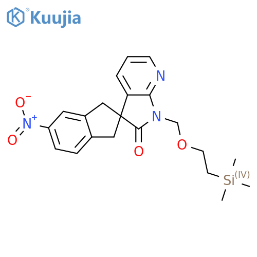 5-nitro-1'-((2-(trimethylsilyl)ethoxy)methyl)-1,3-dihydrospiro[indene-2,3'-pyrrolo[2,3-b]pyridin]-2'(1'H)-one structure