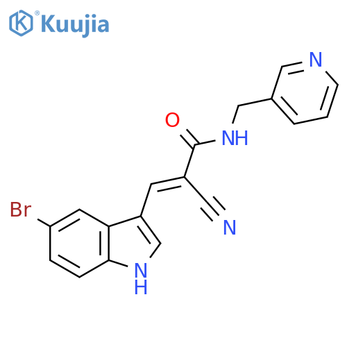 (E)-3-(5-bromo-1H-indol-3-yl)-2-cyano-N-(pyridin-3-ylmethyl)prop-2-enamide structure