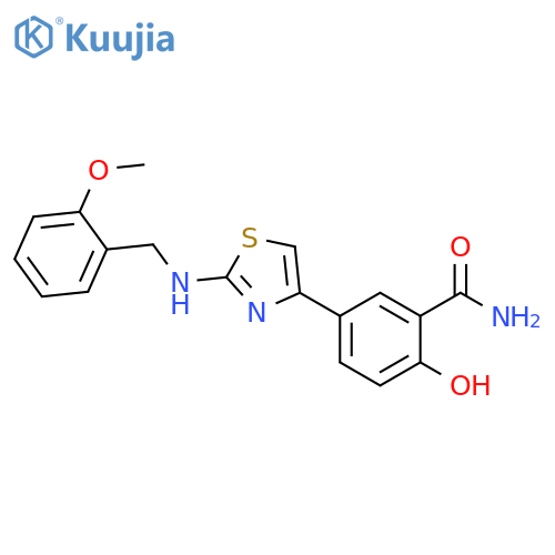 2-hydroxy-5-(2-{(2-methoxyphenyl)methylamino}-1,3-thiazol-4-yl)benzamide structure
