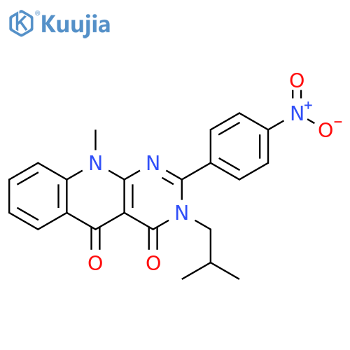 10-methyl-3-(2-methylpropyl)-2-(4-nitrophenyl)-3H,4H,5H,10H-pyrimido4,5-bquinoline-4,5-dione structure