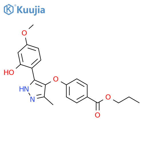 propyl 4-{3-(2-hydroxy-4-methoxyphenyl)-5-methyl-1H-pyrazol-4-yloxy}benzoate structure