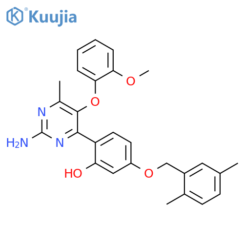 2-2-amino-5-(2-methoxyphenoxy)-6-methylpyrimidin-4-yl-5-(2,5-dimethylphenyl)methoxyphenol structure