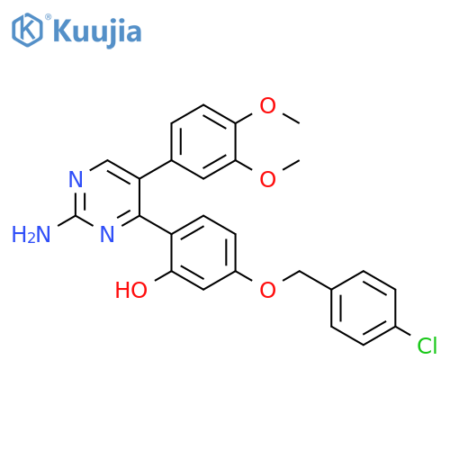 2-2-amino-5-(3,4-dimethoxyphenyl)pyrimidin-4-yl-5-(4-chlorophenyl)methoxyphenol structure