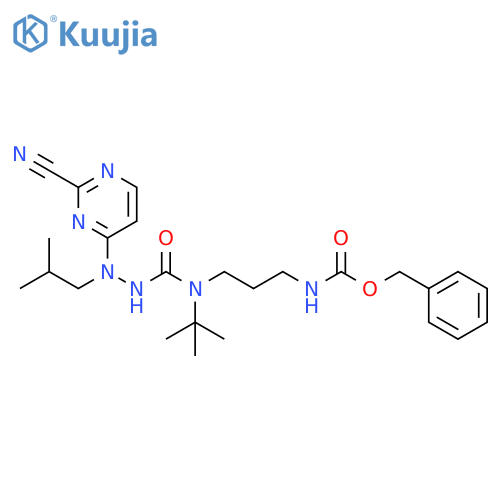 Carbamic acid,[3-[[[2-(2-cyano-4-pyrimidinyl)-2-(2-methylpropyl)hydrazino]carbonyl](1,1-dimethylethyl)amino]propyl]-, phenylmethyl ester structure