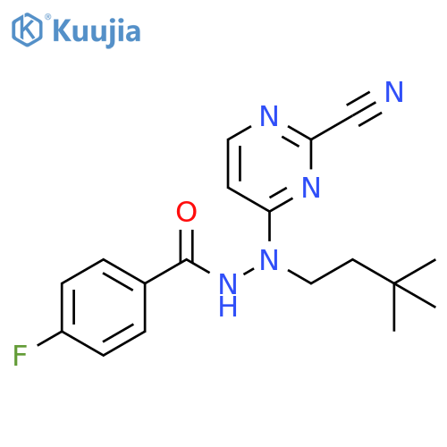 Benzoic acid, 4-fluoro-,2-(2-cyano-4-pyrimidinyl)-2-(3,3-dimethylbutyl)hydrazide structure