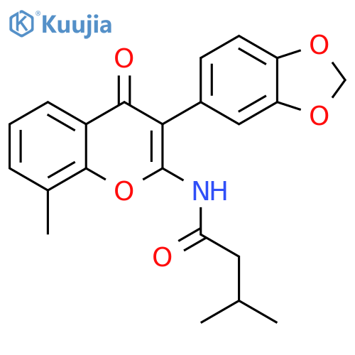 N-3-(2H-1,3-benzodioxol-5-yl)-8-methyl-4-oxo-4H-chromen-2-yl-3-methylbutanamide structure