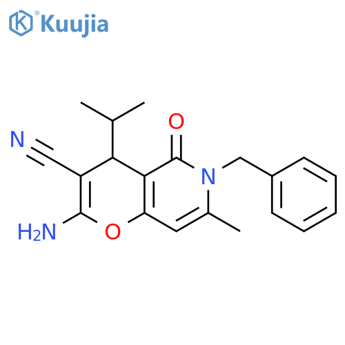 2-amino-6-benzyl-7-methyl-5-oxo-4-(propan-2-yl)-4H,5H,6H-pyrano3,2-cpyridine-3-carbonitrile structure