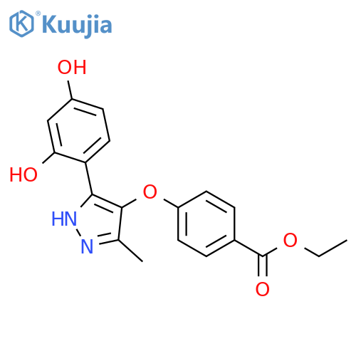 ethyl 4-{3-(2,4-dihydroxyphenyl)-5-methyl-1H-pyrazol-4-yloxy}benzoate structure