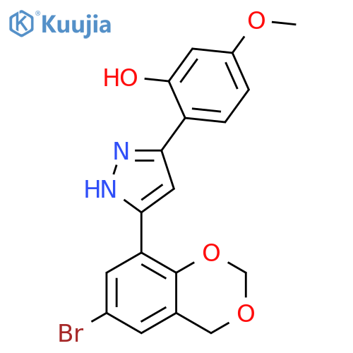2-5-(6-bromo-2,4-dihydro-1,3-benzodioxin-8-yl)-1H-pyrazol-3-yl-5-methoxyphenol structure