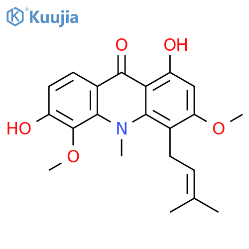 9(10H)-Acridinone,1,6-dihydroxy-3,5-dimethoxy-10-methyl-4-(3-methyl-2-buten-1-yl)- structure