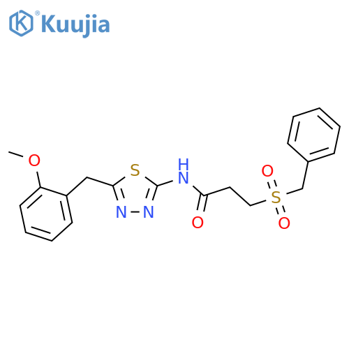 3-(benzylsulfonyl)-N-[5-(2-methoxybenzyl)-1,3,4-thiadiazol-2-yl]propanamide structure