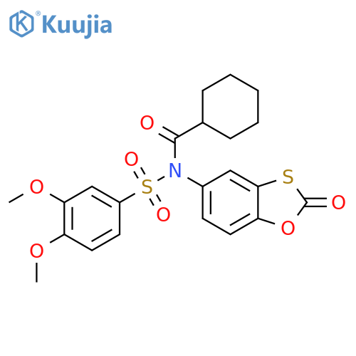 N-(3,4-dimethoxybenzenesulfonyl)-N-(2-oxo-2H-1,3-benzoxathiol-5-yl)cyclohexanecarboxamide structure