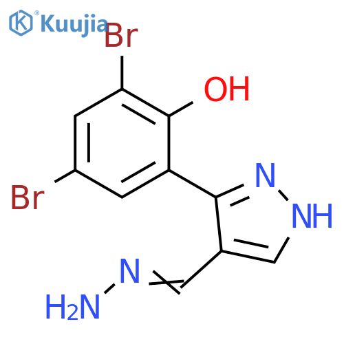 1H-Pyrazole-4-carboxaldehyde, 3-(3,5-dibromo-2-hydroxyphenyl)-, hydrazone structure
