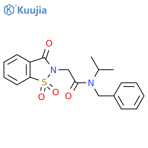 N-benzyl-N-(propan-2-yl)-2-(1,1,3-trioxo-2,3-dihydro-1lambda6,2-benzothiazol-2-yl)acetamide structure