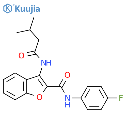 N-(4-fluorophenyl)-3-(3-methylbutanamido)-1-benzofuran-2-carboxamide structure