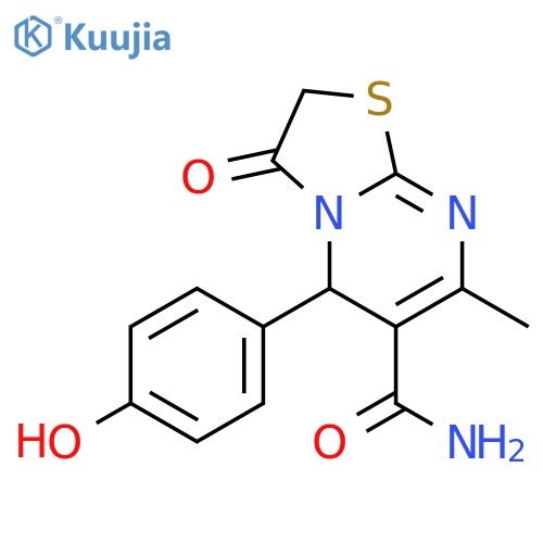5-(4-hydroxyphenyl)-7-methyl-3-oxo-2H,3H,5H-1,3thiazolo3,2-apyrimidine-6-carboxamide structure