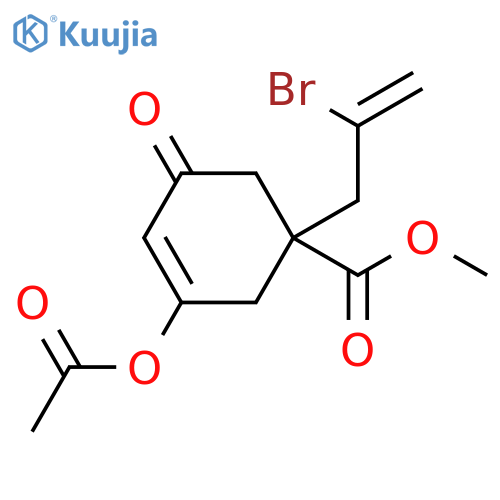 3-Cyclohexene-1-carboxylic acid, 3-(acetyloxy)-1-(2-bromo-2-propen-1-yl)-5-oxo-, methyl ester structure