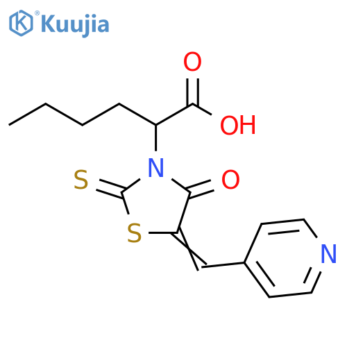 2-(5Z)-4-oxo-5-(pyridin-4-yl)methylidene-2-sulfanylidene-1,3-thiazolidin-3-ylhexanoic acid structure