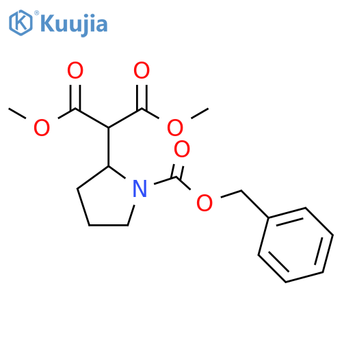 Propanedioic acid, 2-[1-[(phenylmethoxy)carbonyl]-2-pyrrolidinyl]-, 1,3-dimethyl ester structure