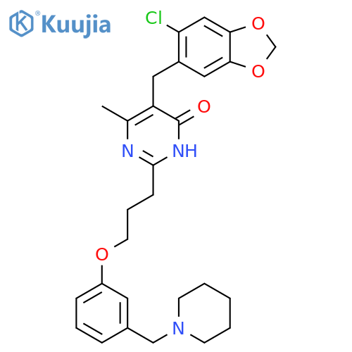 4(1H)-Pyrimidinone,5-[(6-chloro-1,3-benzodioxol-5-yl)methyl]-6-methyl-2-[3-[3-(1-piperidinylmethyl)phenoxy]propyl]- structure