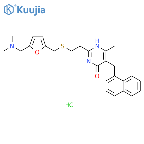 4(3H)-Pyrimidinone, 2-[2-[[[5-[(dimethylamino)methyl]-2-furanyl]methyl]thio]ethyl]-6-methyl-5-(1-naphthalenylmethyl)-, hydrochloride (1:2) structure