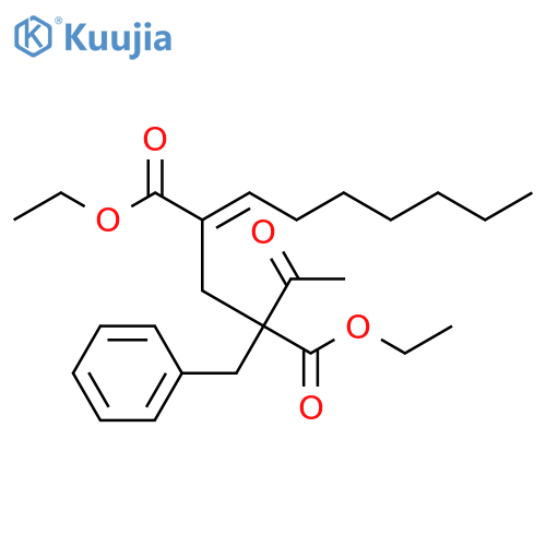 Pentanedioic acid, 2-acetyl-4-heptylidene-2-(phenylmethyl)-, diethylester, (E)- structure