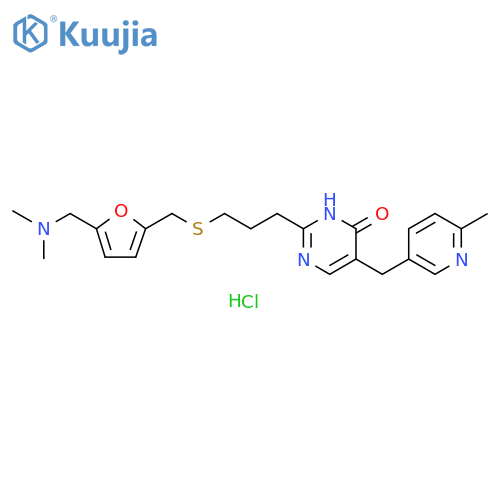 4(3H)-Pyrimidinone, 2-[3-[[[5-[(dimethylamino)methyl]-2-furanyl]methyl]thio]propyl]-5-[(6-methyl-3-pyridinyl)methyl]-, hydrochloride (1:3) structure