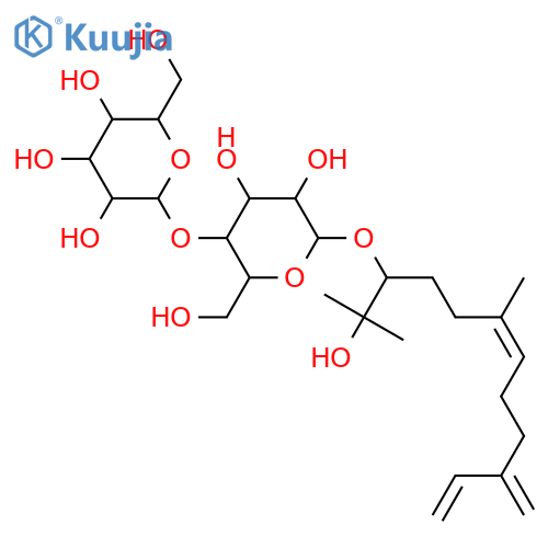 7,11-dimethyl-3-methylene-1,6-dodecadien-10,11-diol 10-O-β-D-glucopyranosyl-(1→4)-O-β-D-glucopyranoside structure