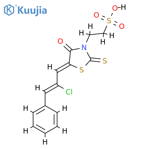 2-(5Z)-5-(2Z)-2-chloro-3-phenylprop-2-en-1-ylidene-4-oxo-2-sulfanylidene-1,3-thiazolidin-3-ylethane-1-sulfonic acid structure