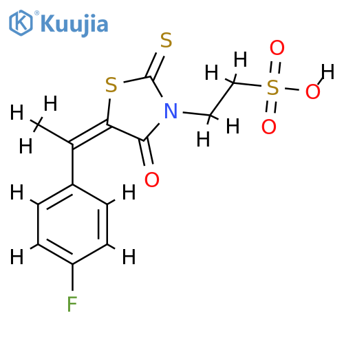2-(5E)-5-1-(4-fluorophenyl)ethylidene-4-oxo-2-sulfanylidene-1,3-thiazolidin-3-ylethane-1-sulfonic acid structure