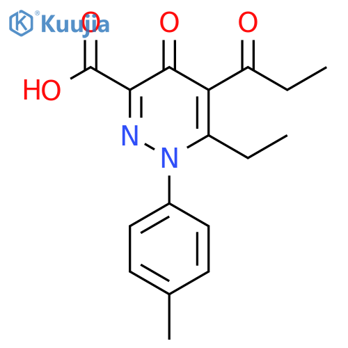 3-Pyridazinecarboxylic acid, 6-ethyl-1,4-dihydro-1-(4-methylphenyl)-4-oxo-5-(1-oxopropyl)- structure