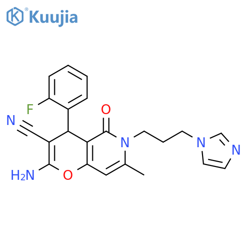 2-amino-4-(2-fluorophenyl)-6-3-(1H-imidazol-1-yl)propyl-7-methyl-5-oxo-4H,5H,6H-pyrano3,2-cpyridine-3-carbonitrile structure