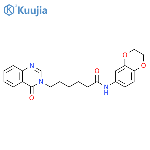 N-(2,3-dihydro-1,4-benzodioxin-6-yl)-6-(4-oxo-3,4-dihydroquinazolin-3-yl)hexanamide structure