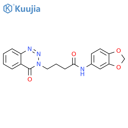N-(2H-1,3-benzodioxol-5-yl)-4-(4-oxo-3,4-dihydro-1,2,3-benzotriazin-3-yl)butanamide structure
